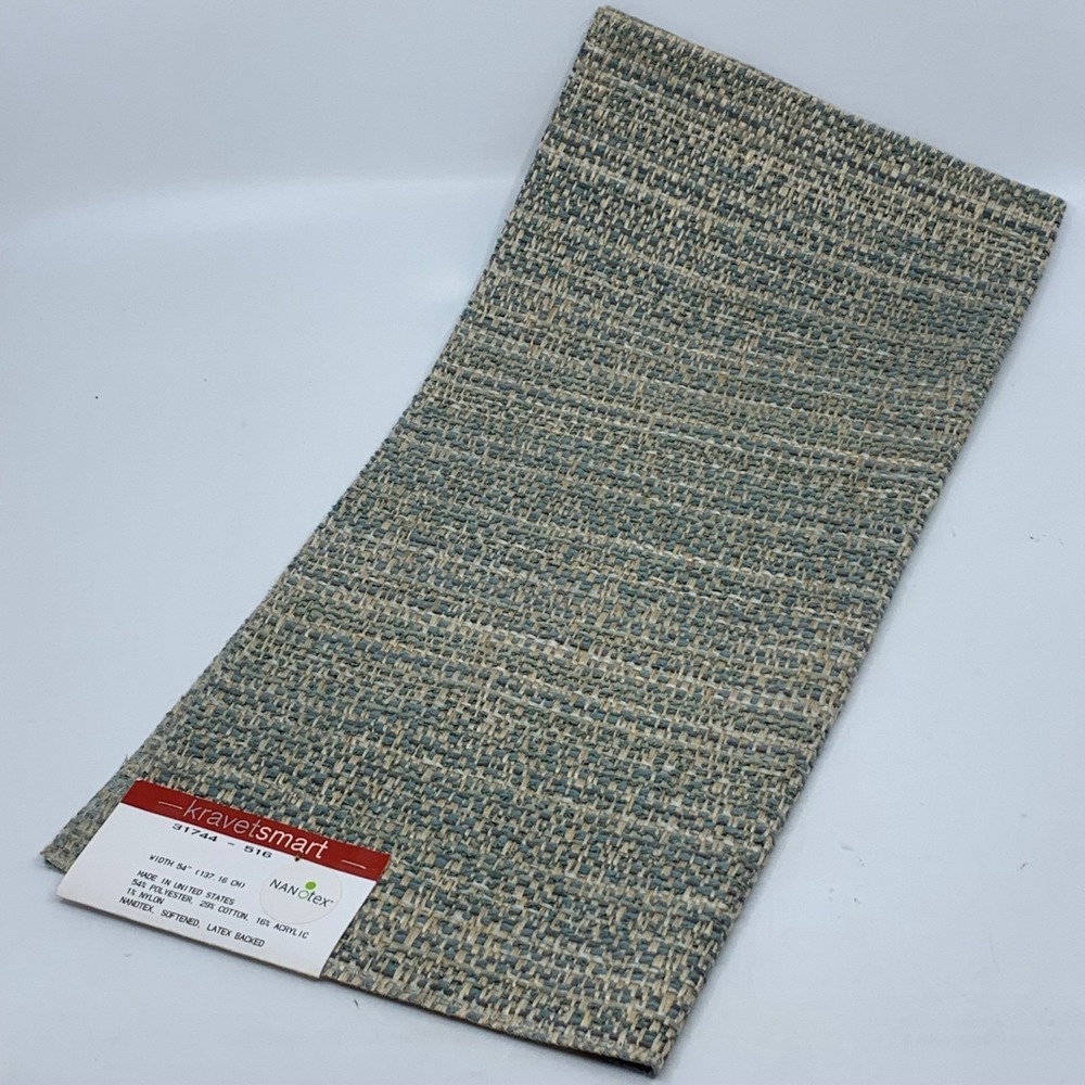 Kravet Smart Nanotex Fabric Sample‎ Heavy Duty Blue Beige Woven Textured Remnant